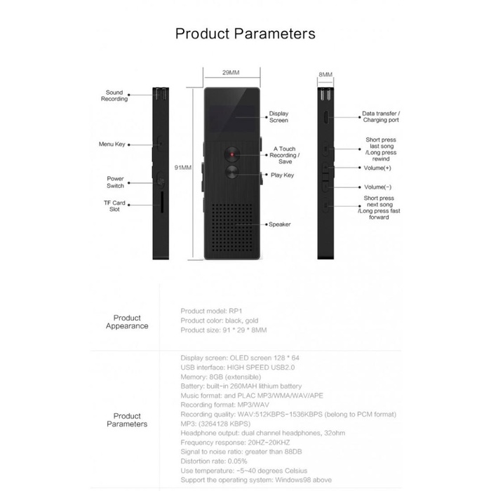 Original REMAX Perekam Suara Digital Meeting Voice Recorder - RP1