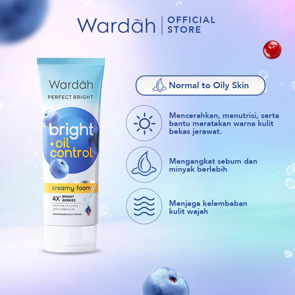 (Facial Wash) Wardah PERFECT BRIGHT Creamy Foam 100 ml / 50 ml Brightening + Smoothing/Oil Control - Kulit Normal Kering Dry / Berminyak Kombinasi Oily Skin - Sabun Cuci Muka Pembersih Pencuci Wajah Cleanser Pemcuci Face Wash Cleansing Fasial Perfek Brigh