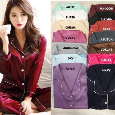 BOOMING BJ-Piyama PP Satin Velvet - Satin Polos Wanita Dewasa Murah - Lengan Panjang