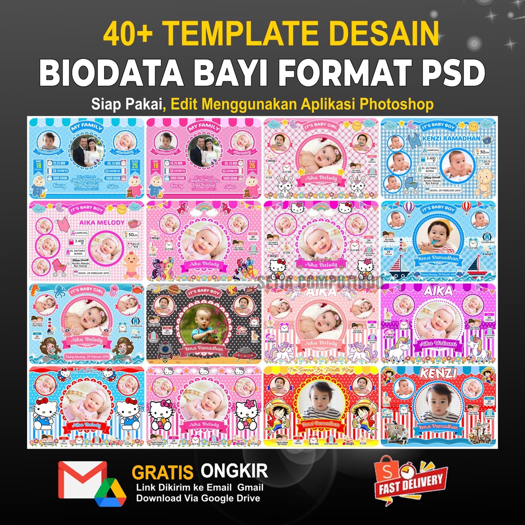 40 Template Desain Biodata Bayi Format PSD atau Photoshop