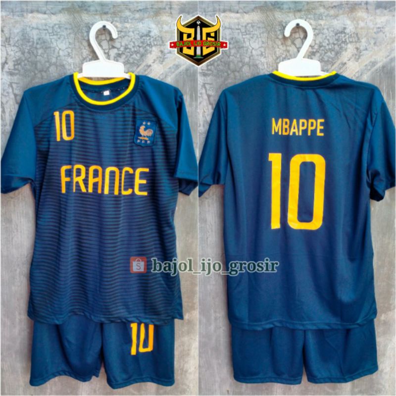 SETELAN KIDS FRANCE HOME MBAPPE 10 WORLD CUP 2022 PRANCIS BIRU JERSEY ANAK PIALA DUNIA LOKAL
