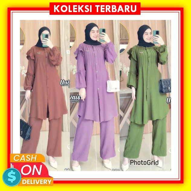 Vente Daily Adeline One Set Wanita Jumbo Satin Silk Combi Crinkle Airflow Premium Motif Print Batik 