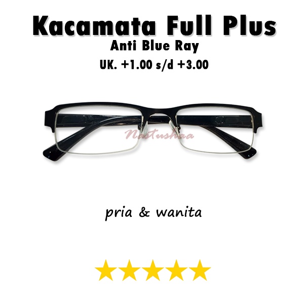 Kacamata Baca Plus (+) Anti Radiasi Blueray Uk. +1.00 s/d +3.00 Bingkai Besi Gagang Plastik Ada Per Model Semi Rimless Reading Glasses Unisex NOCASE