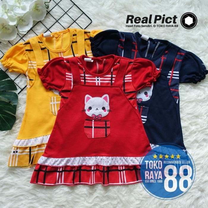 [Sdr-Rk09] Toko Raya 88, Setelan Dress Bayi 3-18 Bln Rifky Kucing Saku