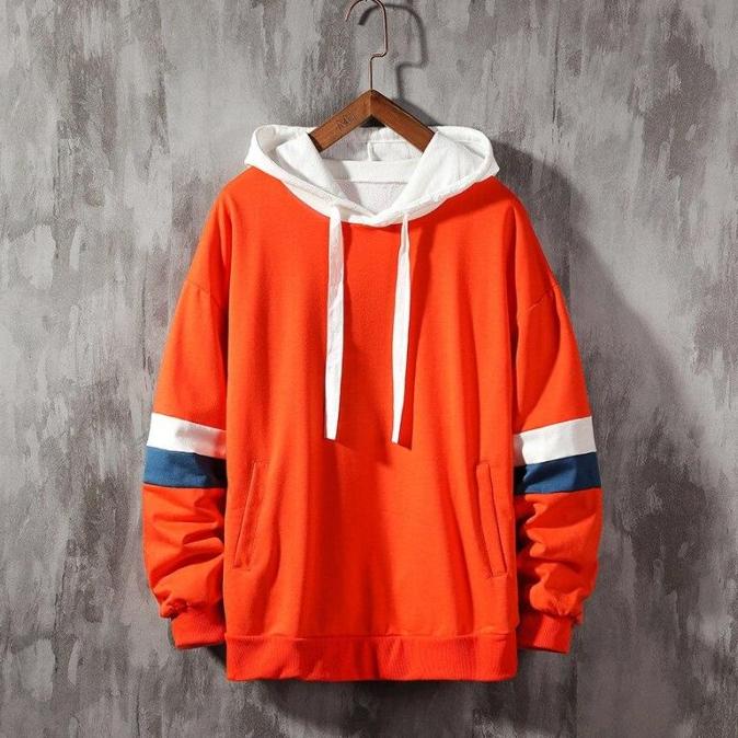 Hoodie polos warna orange kombinasi strip putih dan navy jaket-Unisex