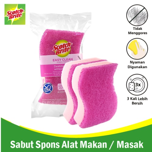 3M SCOTCH BRITE Easy Clean Sabut Serbaguna Spons Spon Sponge Cuci Piring Pink Anti Gores 1pc