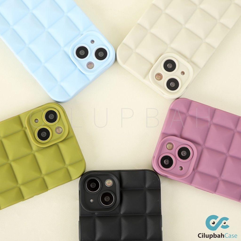 Silicone Waffle Square Full Lenscover Case for iPhone 7 8 PLUS XR X XS 11 12 13 14 Plus Pro Max