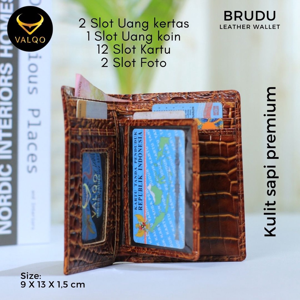 [VALQO] BRUDU BY Dompet Kulit Sapi Motif Buaya Pria Cowok Kartu Laki Berdiri 3/4