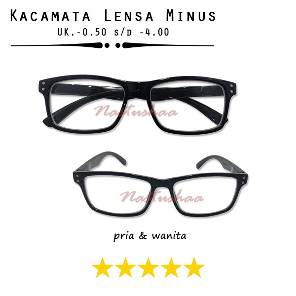 Kacamata Lensa Minus (-) Rabun Jauh Tersedia Uk. -0.50 s/d -4.00 Bingkai Warna Hitam Model Kotak Gagang Ada Per Untuk Pria Wanita NOCASE