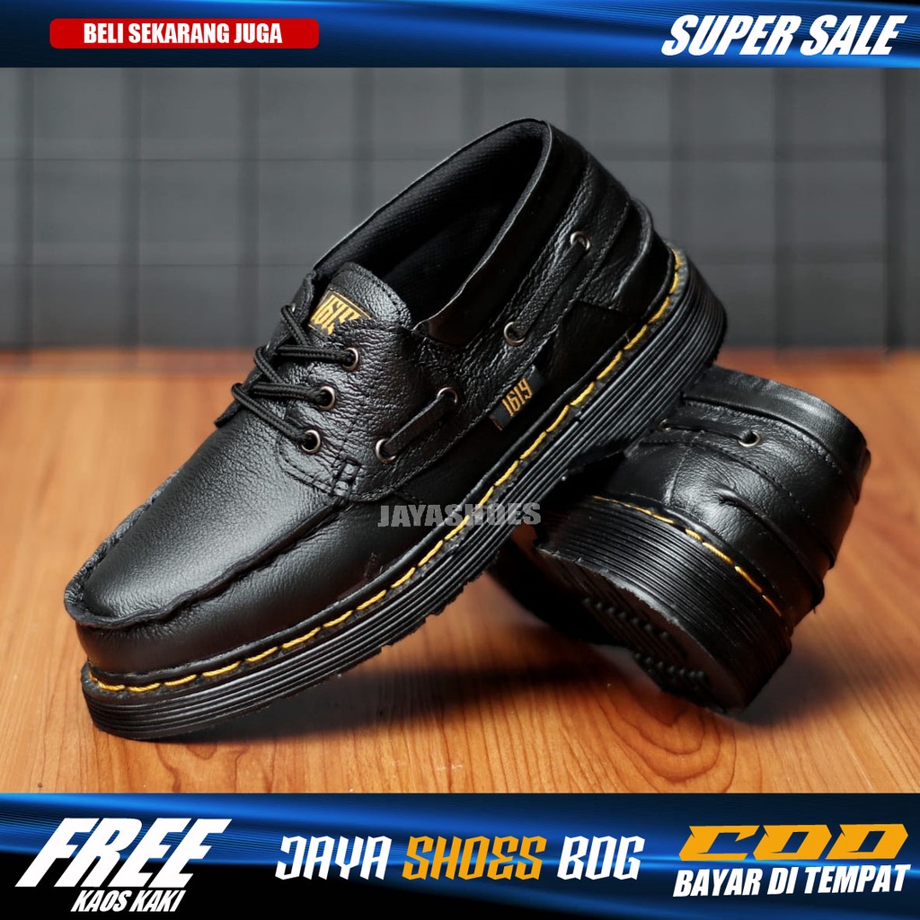 TRAMP Sepatu Formal Pria Casual Pantofel Hitam Kulit Asli Sepatu Kerja Kantor Kuliah Kondangan Original Footwear