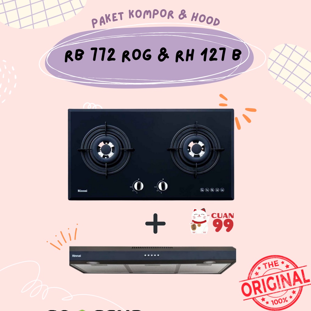 PAKET KOMPOR TANAM RINNAI RB 772 ROG &amp; HOOD RH 127 B KHUSUS EKSPEDISI