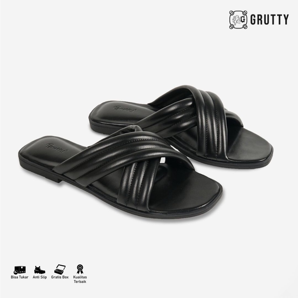 Grutty Sandal Wanita Flat Silang Sendal Teplek Super Comfy Warna Hitam