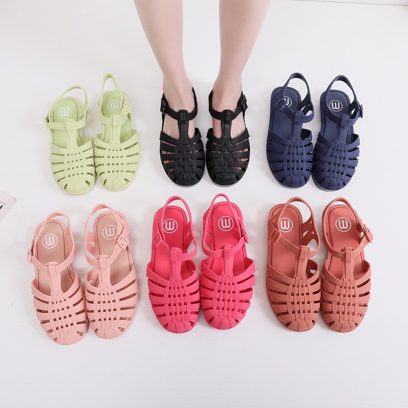 Sandal Jelly Macaron Ukuran Dewasa Warna Matte Hollow Shoes Import