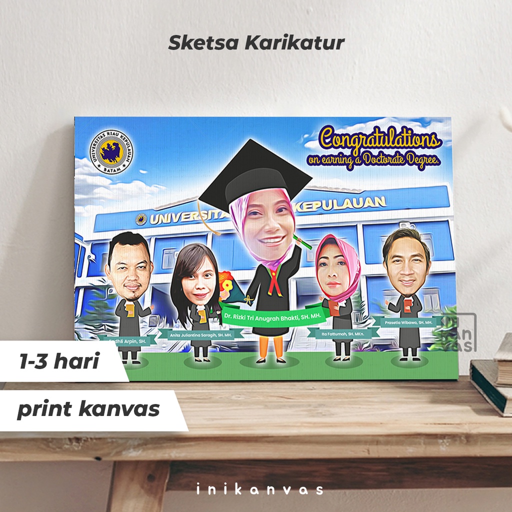 KARIKATUR SKETSA KANVAS 50 x 60cm lukis gambar foto wajah - kado hadiah perpisahan kantor resign