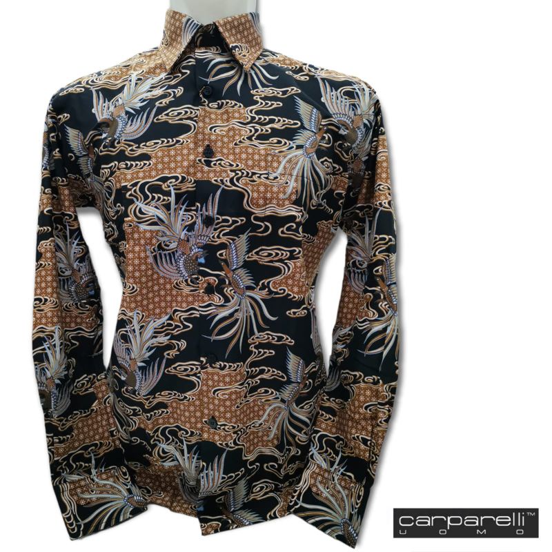 KEMEJA BATIK CARPARELLI WARNA HITAM MOTIF COKLAT