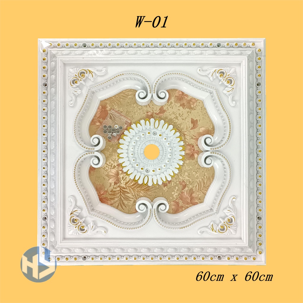 Ornamen lampu/Ornamen Hias/Ornamen Plafon/Ornamen PVC lampu hias Kotak 60cm Warna White