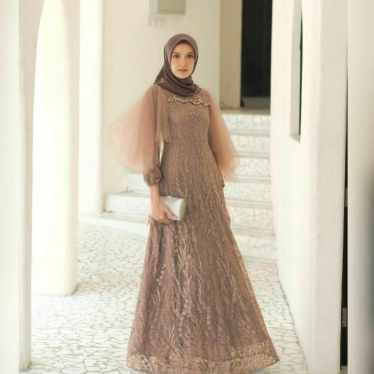 SALE TERBATAS TERMURAH  LUNA DRESS BROKAT KOMBINASI/ FASHION MUSLIM WANITA/GAMIS SYAR I