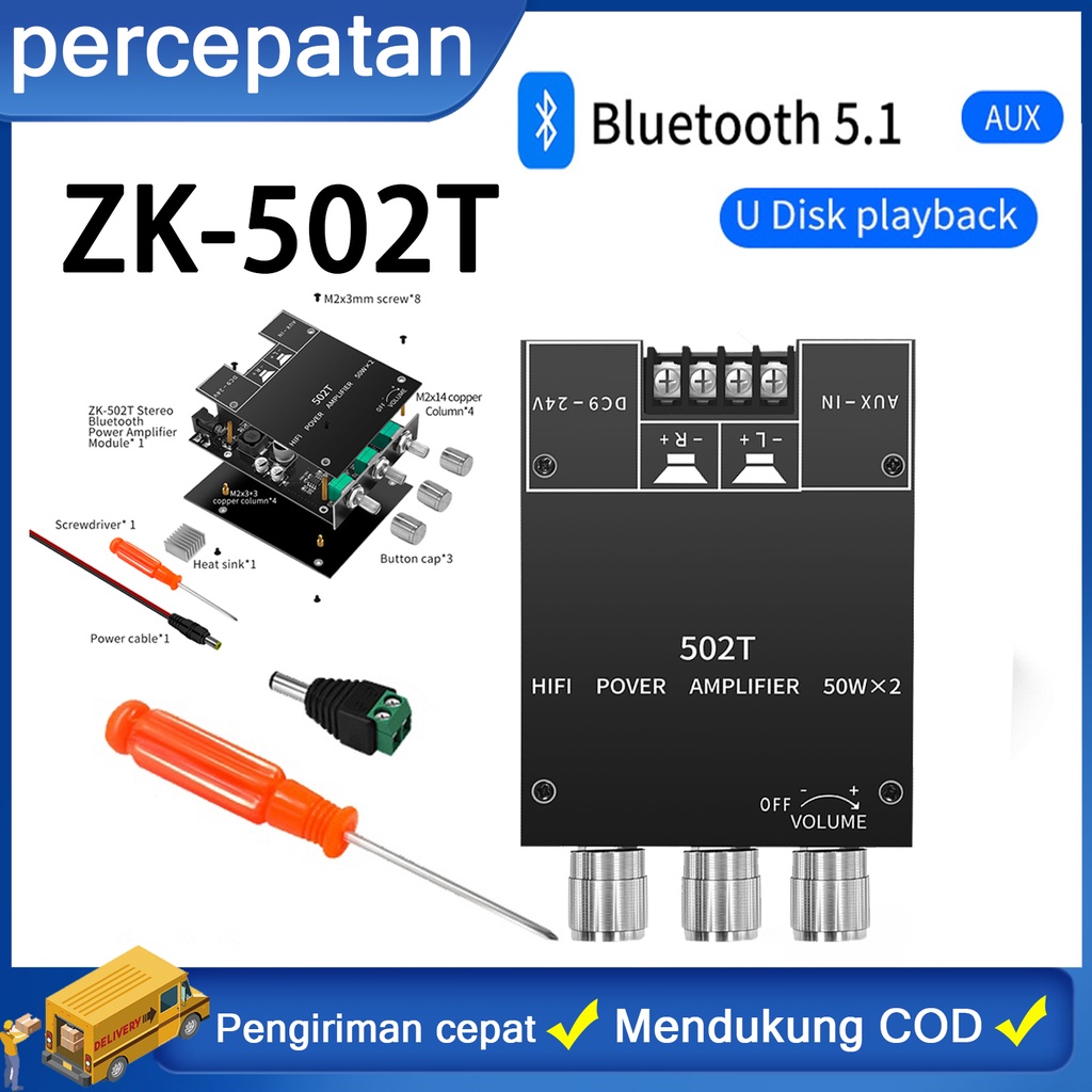 【ZK-502T】 Versi Nada Bluetooth 5.0 Audio Power Amplifier Papan Modul 【TPA3116D2】 50W * 2 Penyesuaian Bass Tinggi Subwoofer Dual Channel Stereo