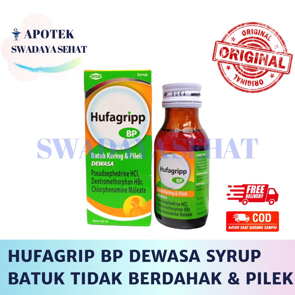 HUFAGRIP BP DEWASA SYRUP Botol 60ML - Obat Batuk Tidak Berdahak dan Pilek Hufagrif Hufagripp