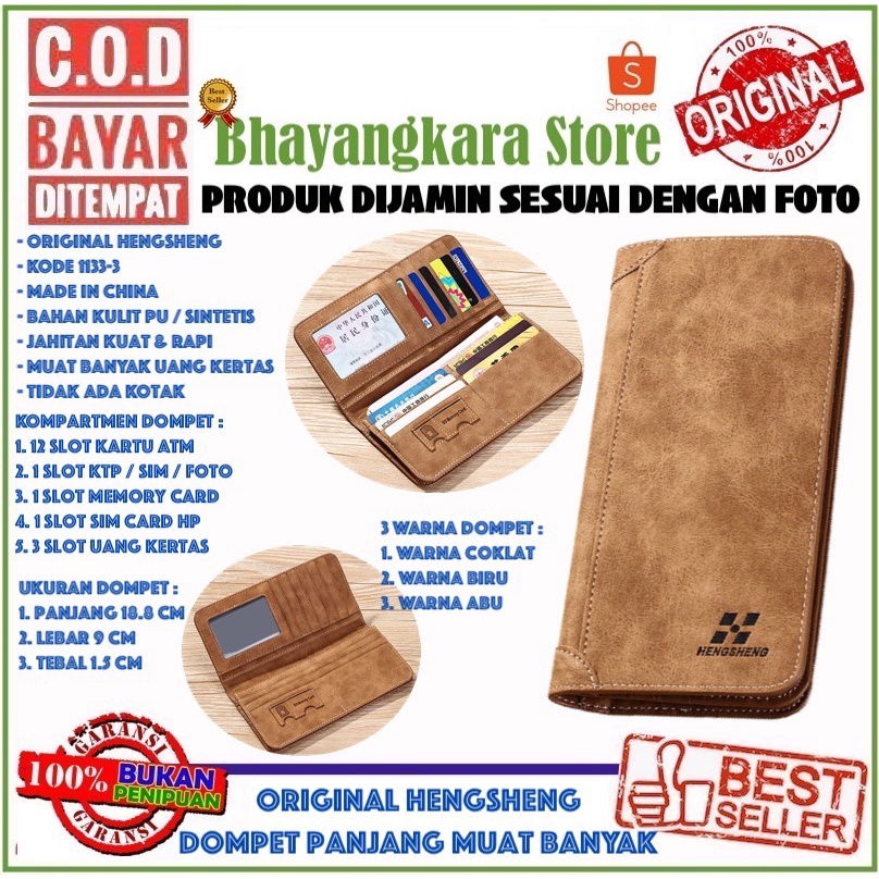 ORIGINAL IMPOR HENGSHENG 1133-3 DOMPET PANJANG LIPAT MUAT UANG BANYAK MUAT HP