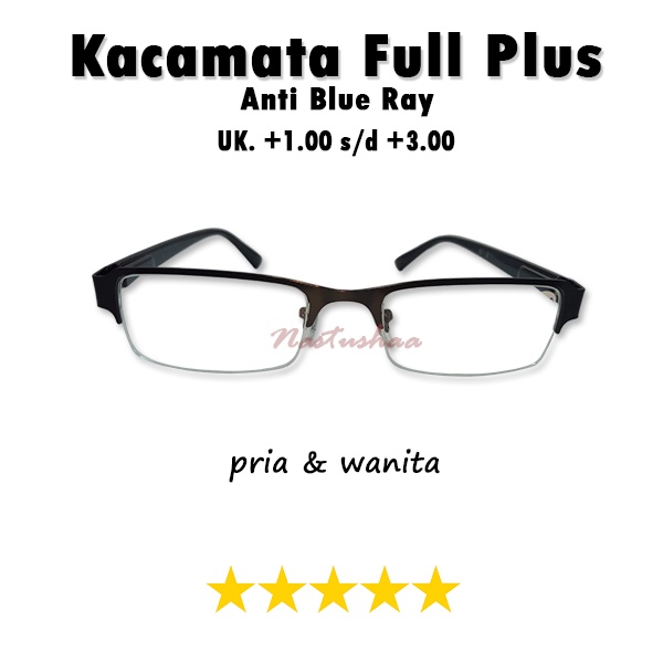 Kacamata Baca Plus (+) Anti Radiasi Blueray Uk. +1.00 s/d +3.00 Bingkai Besi Gagang Plastik Ada Per Model Semi Rimless Reading Glasses Unisex NOCASE