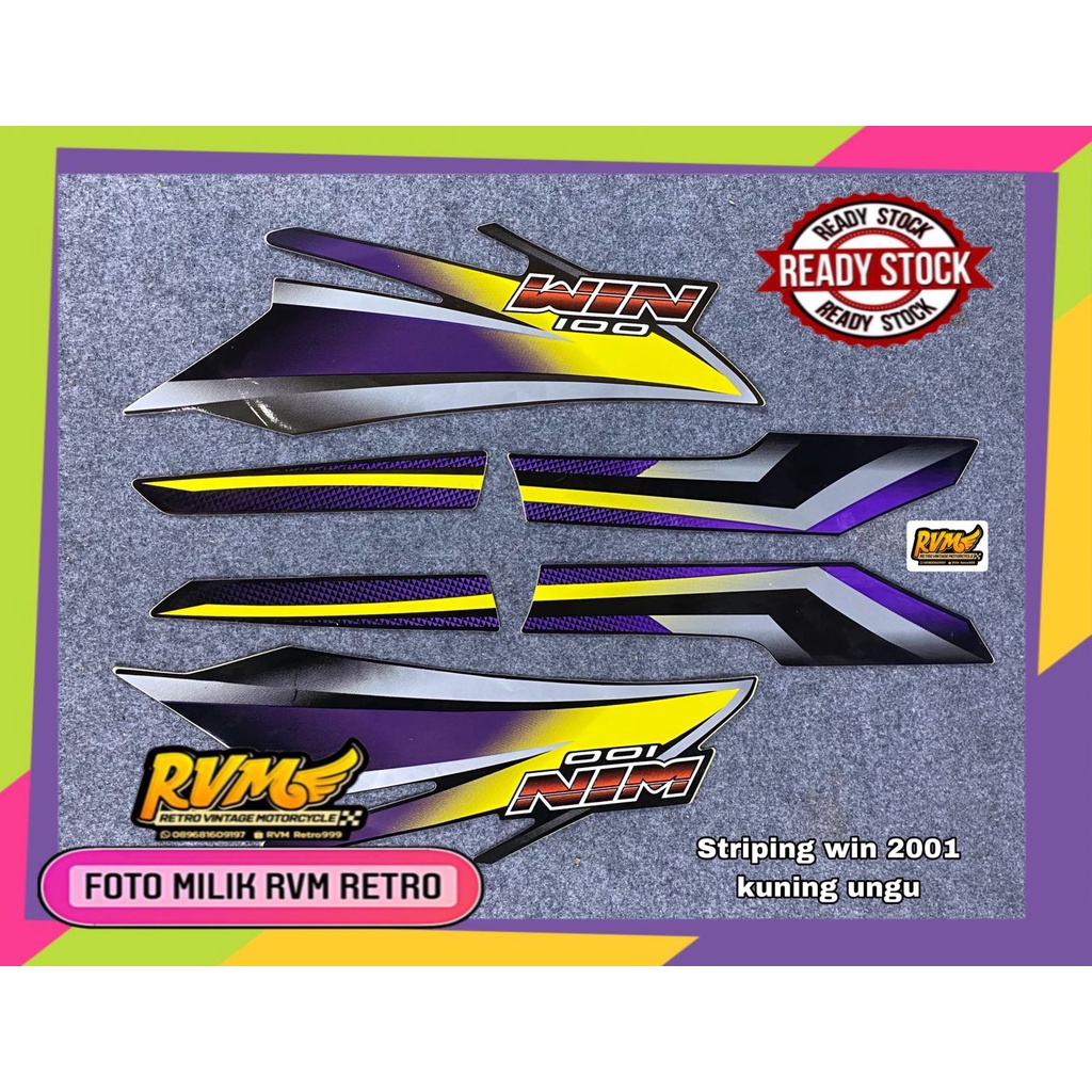 striping/stiker/sticker honda win 100 tahun 2001 kuning ungu