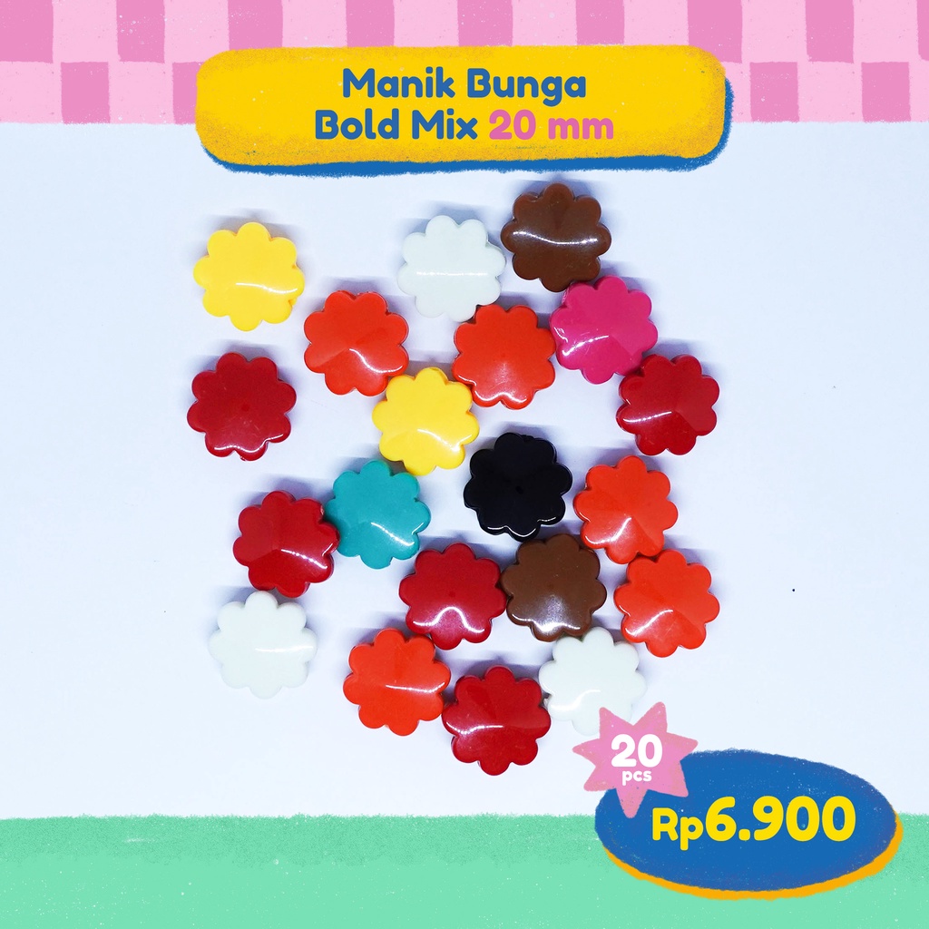 (20 pcs) Manik Bunga Bold Mix 20 mm - Jual Manik-Manik Lucu - Bahan DIY Aksesoris
