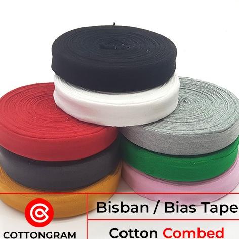 BISBAN KAIN BAHAN KAOS KATUN BIAS TAPE METERAN AKSESORIS KAOS