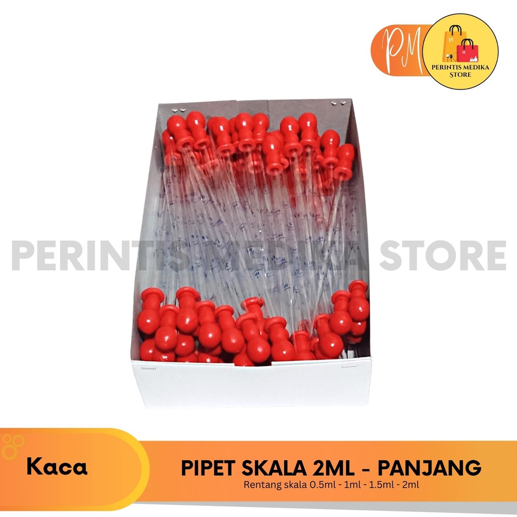 [1 Box @100] Pipet Kaca Panjang Skala 2ml / Pipet Tetes Kaca Skala 2 ml
