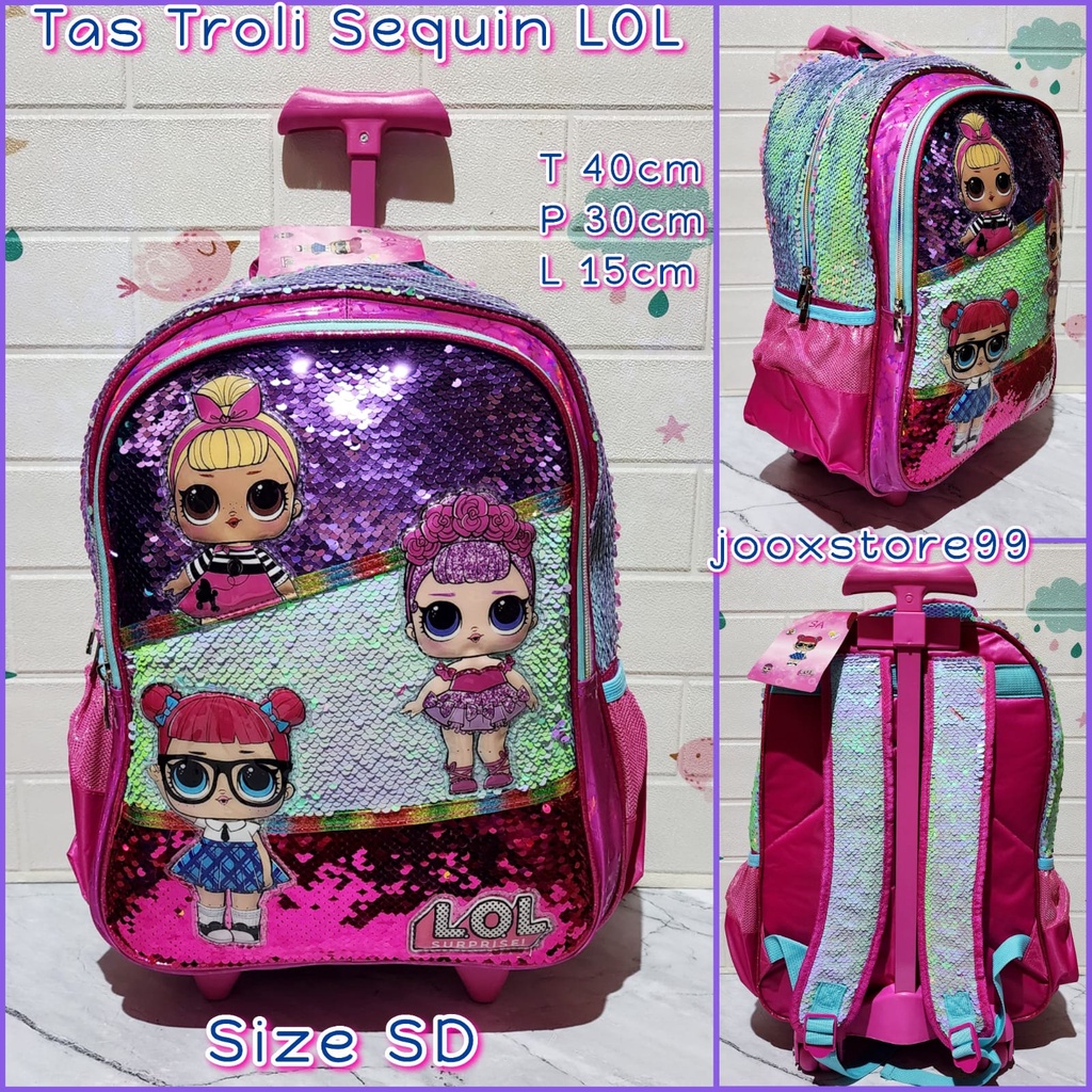 Tas Sekolah Troli Anak SD dan TK Gambar Unicorn Frozen Hellokitty Sofia Tas Trolley Anak Import Tas Koper Dorong Anak Perempuan Playgroup