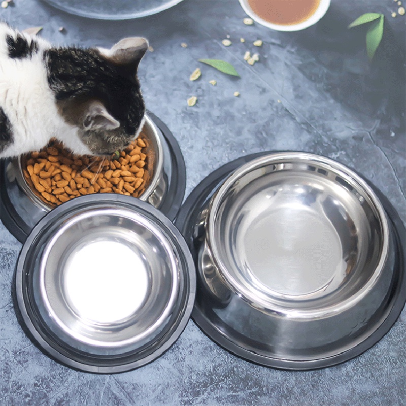 Mangkok Makanan Hewan Peliharaan Mangkuk Stainless Steel  Dasar Karet Anti-Slip Wadah Tempat Makan Kucing Anjing Pet Feeder Bowl