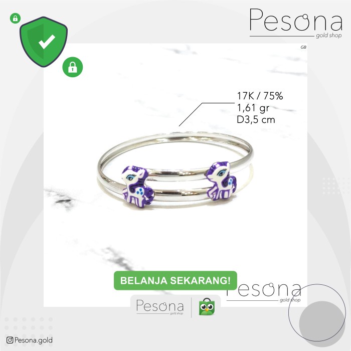 Fred Gelang Bangle Anak Emas Putih Kartun Kuda D3,5Cm 17K 1,61 Gram