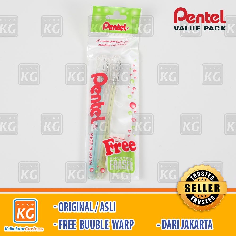[Bayar Ditempat] - Pensil Mekanik Pentel Caplet 0.5 Original / Transparan Gratis Penghapus Paket 1
