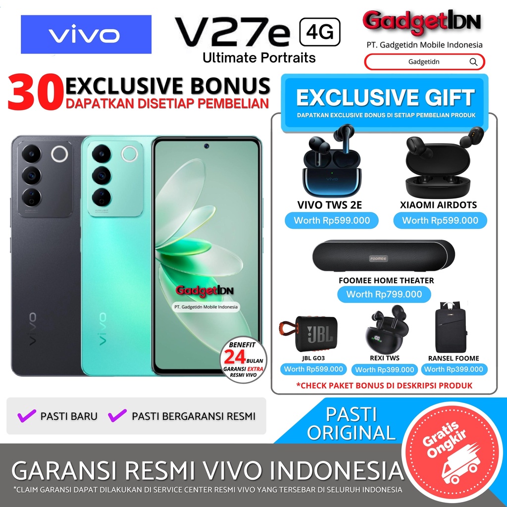 VIVO V27E 4G NFC 12/256GB 8/256 ( +8GB EXTENDED RAM ) VIVO V27 E GARANSI RESMI VIVO