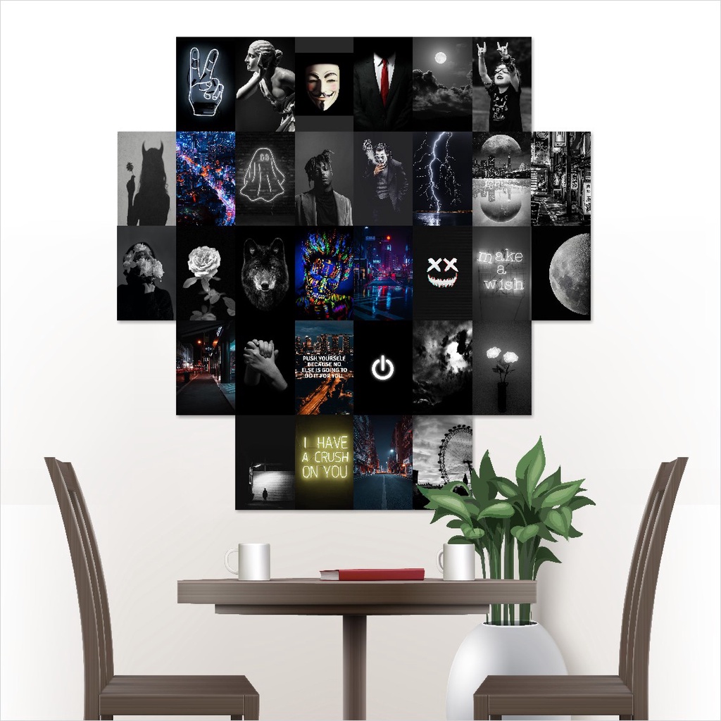 Hiasan Dinding Poster Kayu Pajangan Dekorasi Kamar Cowok Cewek Wall Decor Tema MONOCHROME MONOKROM D