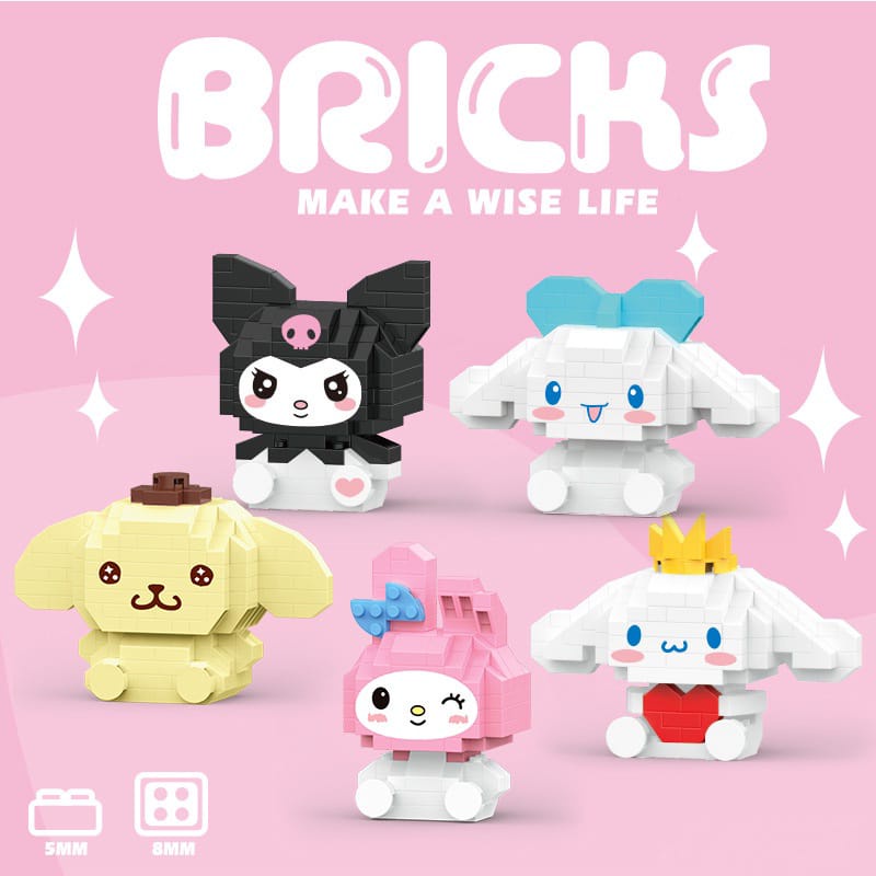 Mainan Balok Susun Karakter Cute Bersepeda kuromi Mainan Anak Lotso / Mainan Edukasi DIY Balok Blok Pink Bear / Nano Block  Hiasan Bunga Flowers Lego 3D Puzzle Brick Mini