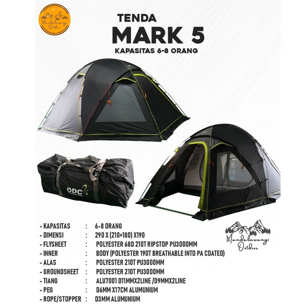 TENDA ODC MARK 5 KAPASITAS 5-8 ORANG TENDA FAMILY FRAME ALUMUNIUM TENDA CAMPING KELUARGA