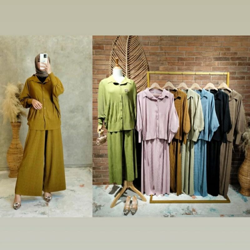 Setelan Batwing Kalola Plisket/Pleats kancing