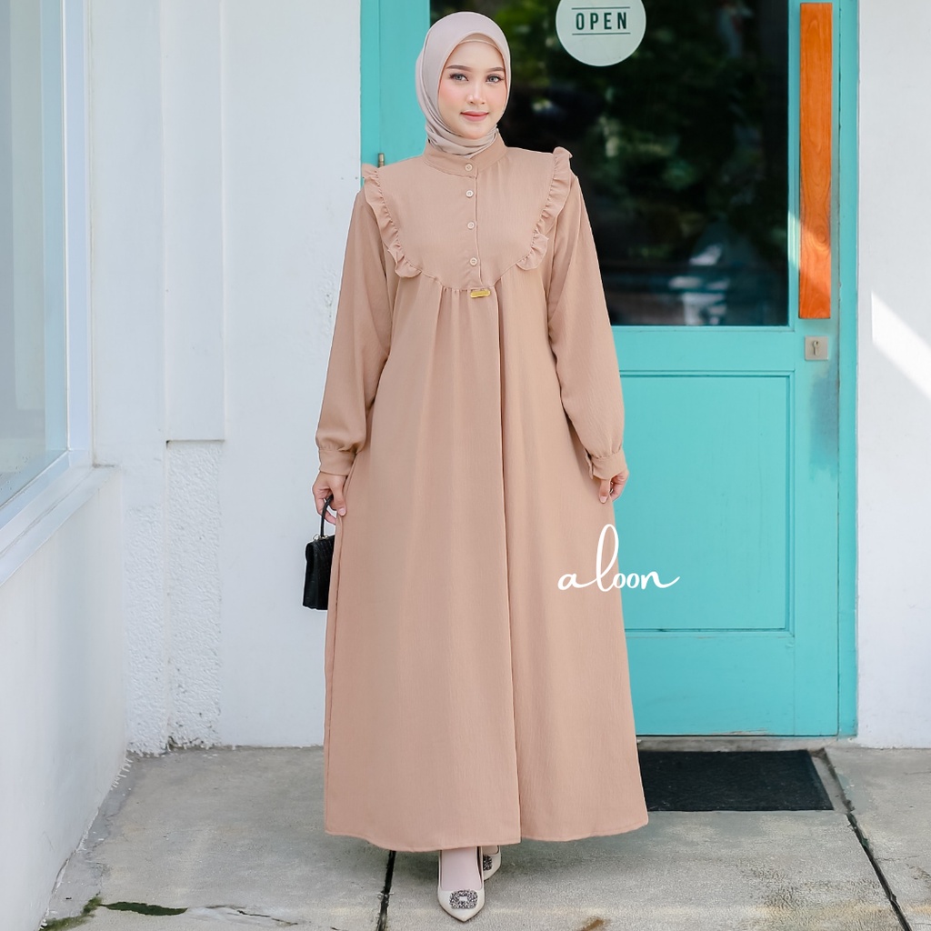 Salma Gamis Rempel Bahan Crinkle Airflow Busui Friendly – Gamis Wanita Remaja Premium