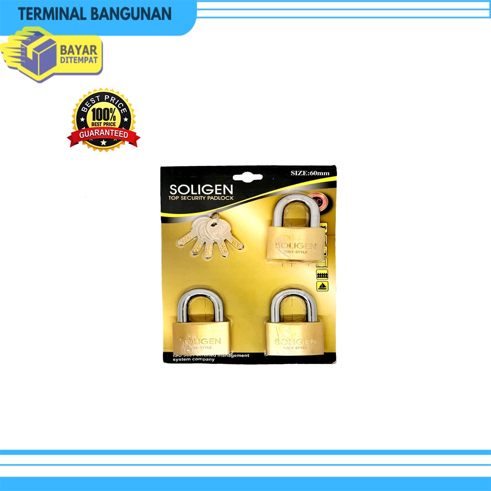 Gembok Master Key SOLIGEN 3 pcs Kuningan 40 50 60 mm Komputer Padlock