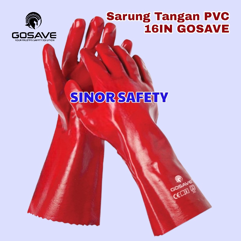 Sarung Tangan PVC 16 Inch Merah Tahan Panas Kimia Safety Gloves