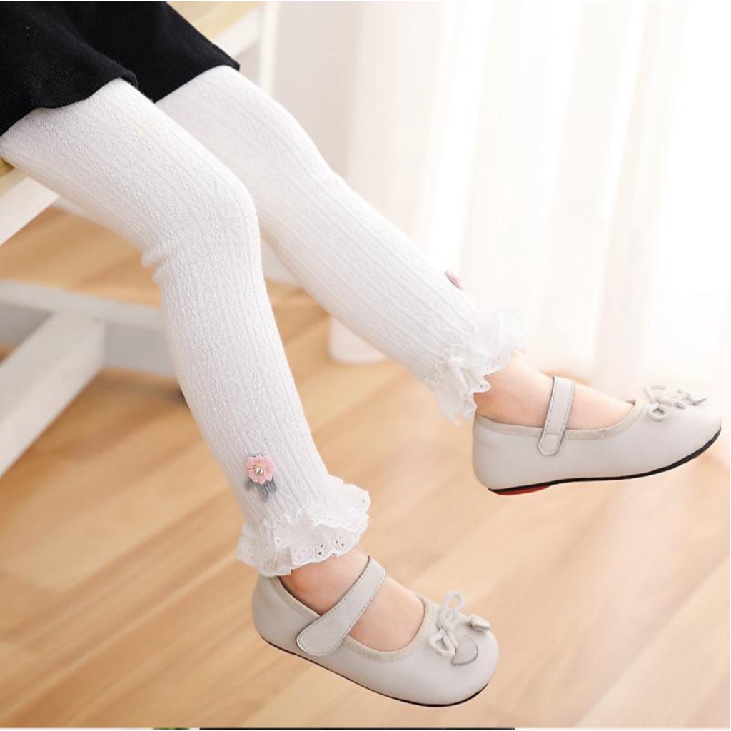 LG18-Legging Anak Perempuan Rajut Import Tebal Ruffle Bunga