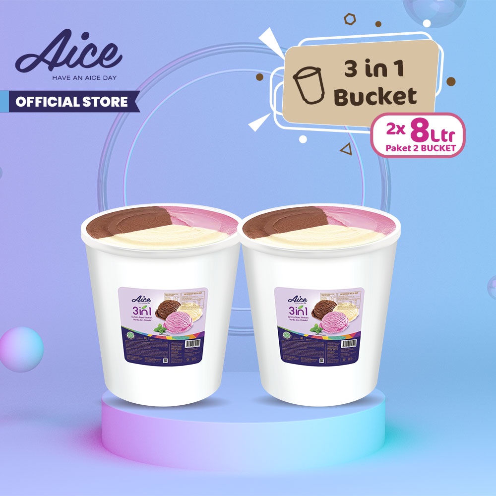 

AICE Bucket Ice Cream Es Krim Ember 8L (1 karton = 2 Pcs ) Eskrim, vanilla, strawberry, Chocolate