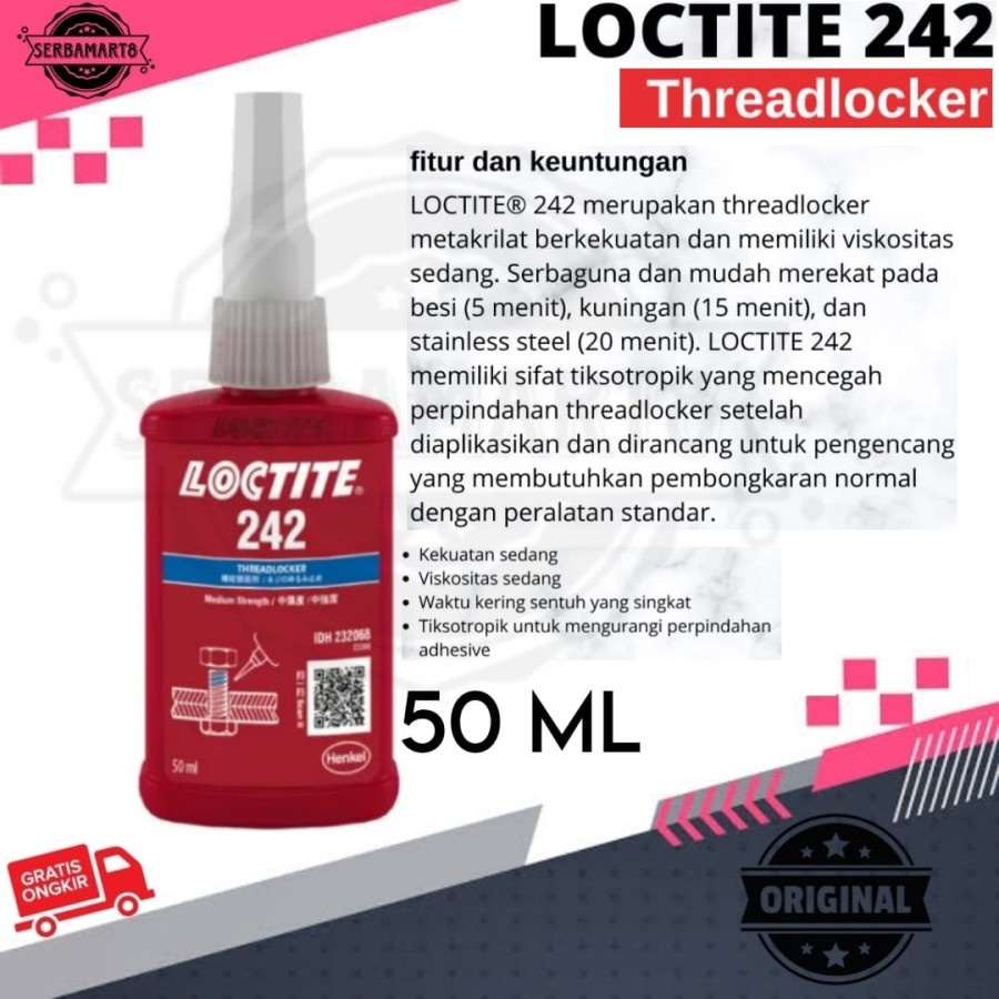 

LOCTITE 242 50ML LEM BAUT MATERIAL -LEM LOCTITE 242 THREADLOCKER 50 ML