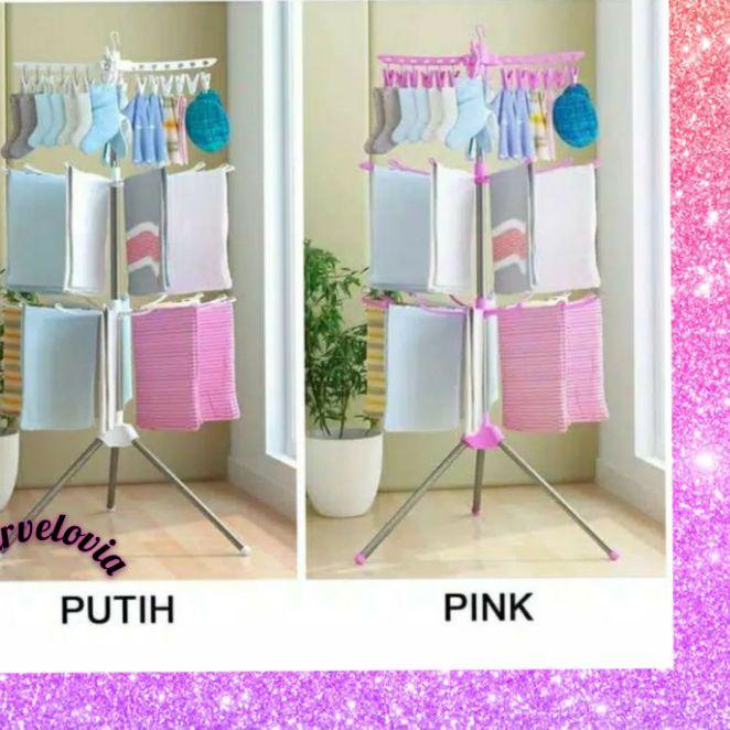 ♦ JEMURAN MENARA BAJU BAYI SUSUN 3 TRIPOD DENGAN HANGER ROTASI ☆