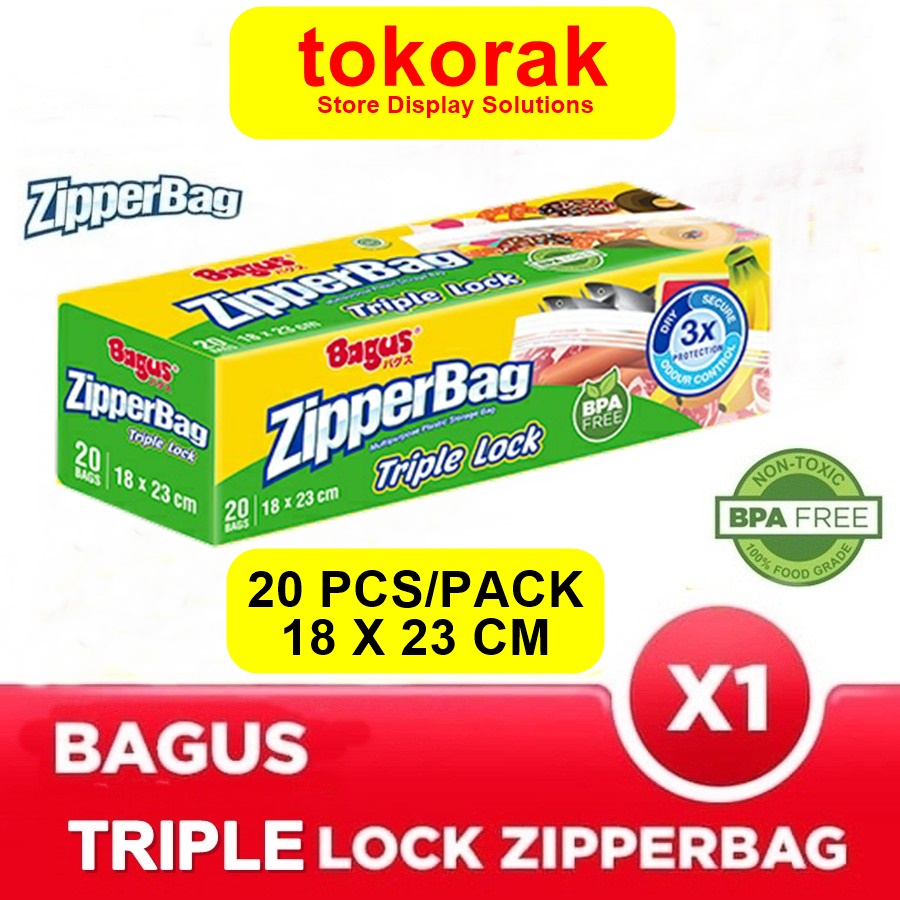 BAGUS ZIPPERBAG TRIPLE LOCK 20'S 18 X 23 CM ZIPLOCK ZIPPER BAG