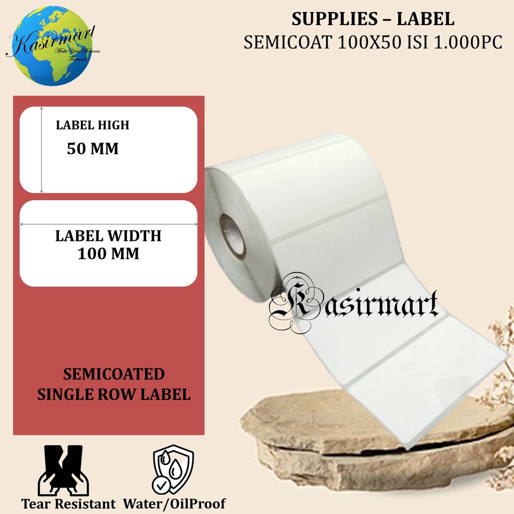 Label Semicoat 100x50 1 Line isi 1000 pc Stiker Barcode 100x50 mm Label Sticker Transfer Thermal 100 x 50 mm isi 1000 pcs