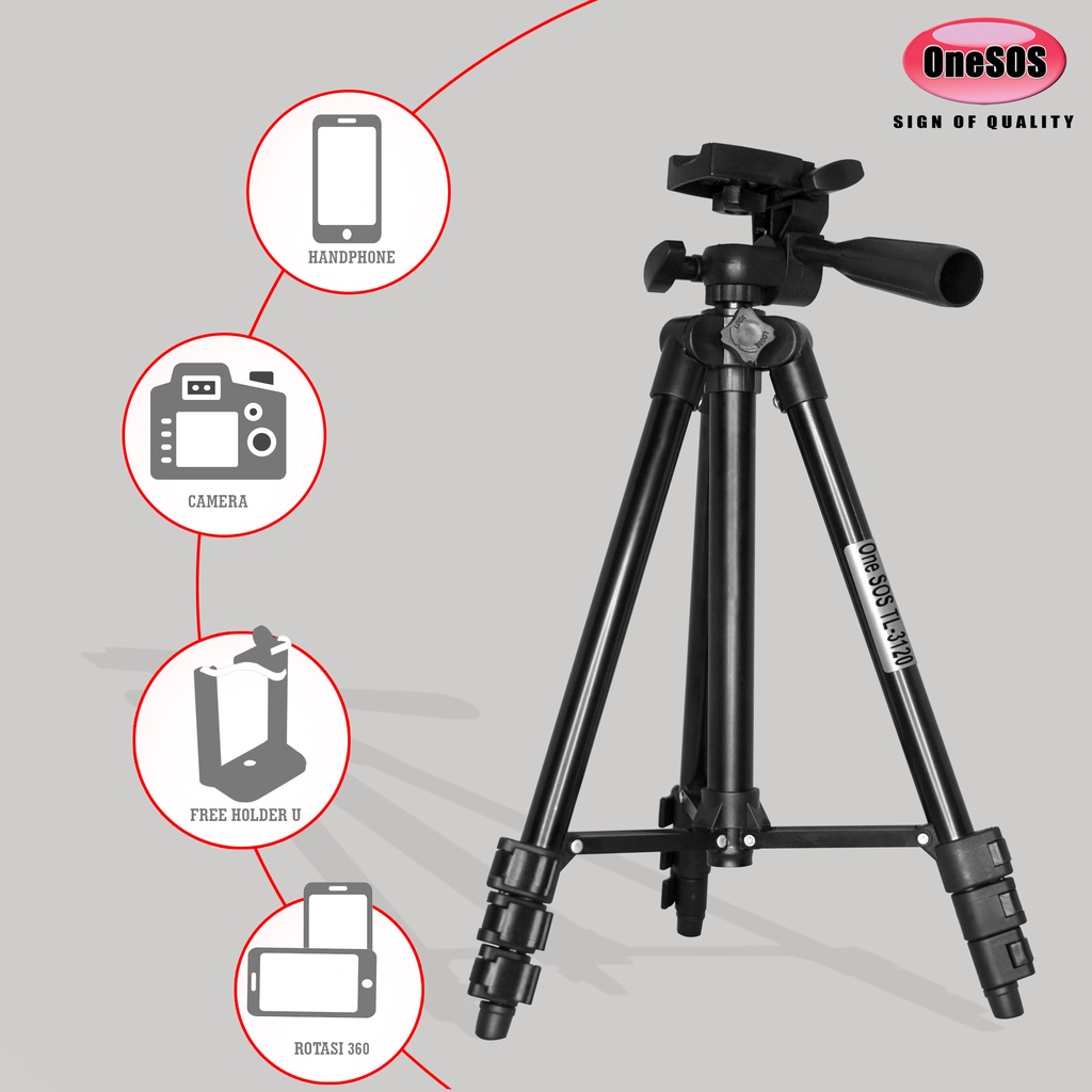 OneSOS TF-3120 Tripod/125cm Multifungsi dan Carry Bag untuk Kamera DSLR Mirrorless Free Holder U Hp