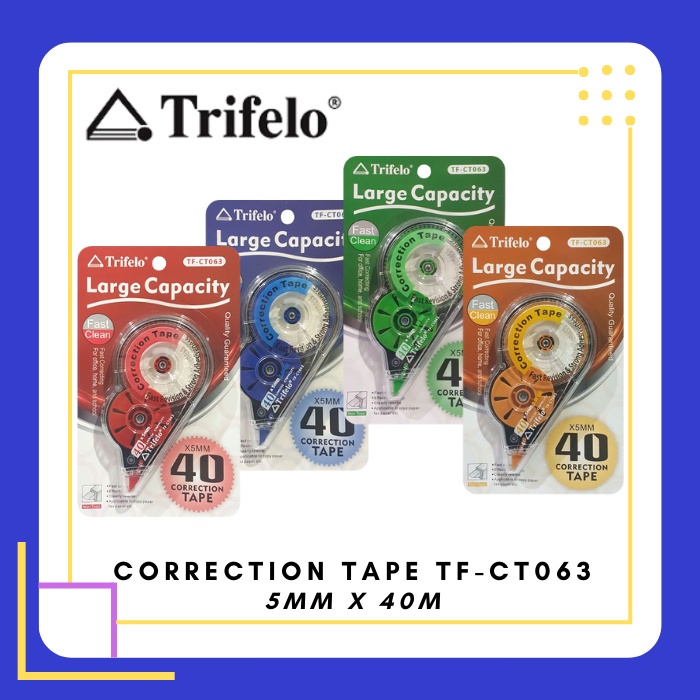 

TRIFELO Correction Tape TF-CT063 / TF-CT911 Tip Ex Kertas Pita Koreksi CT 063 5 mm x 40 m - 1 pcs
