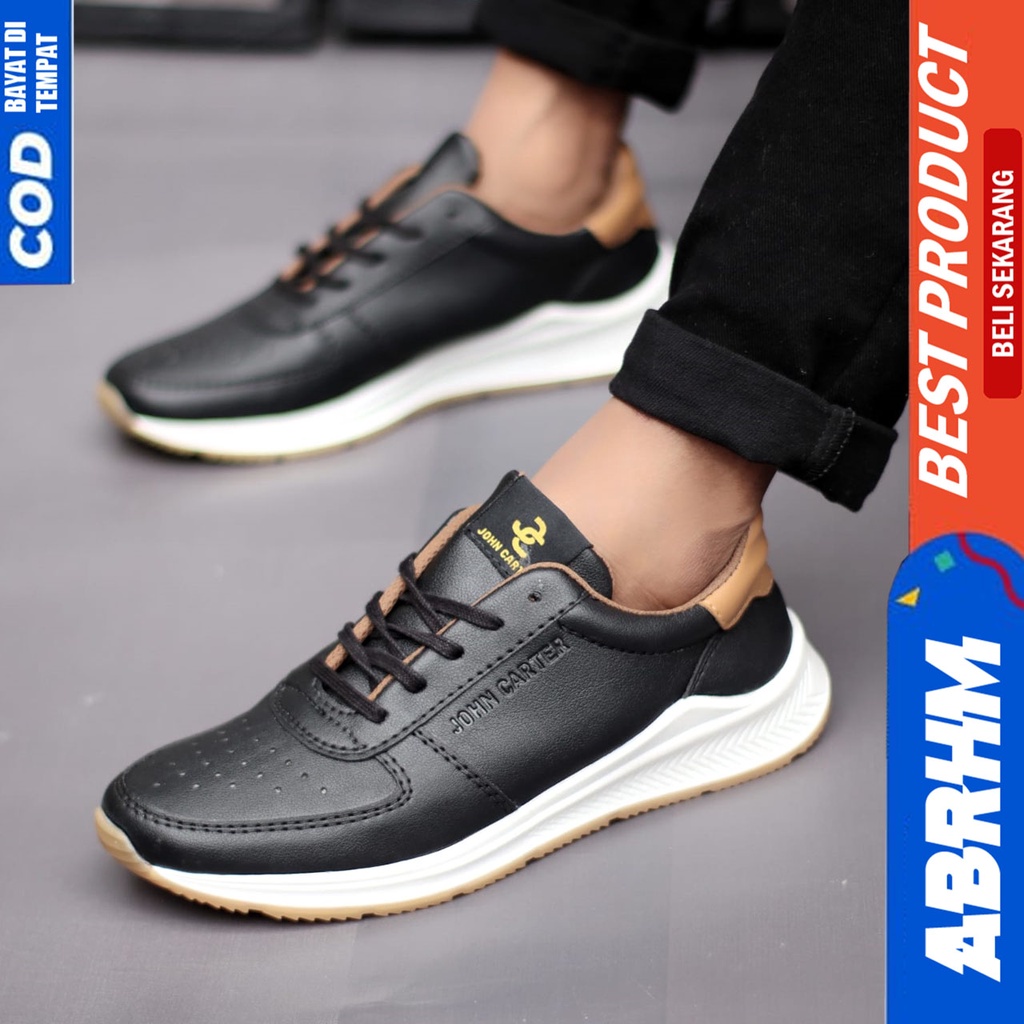 Sepatu Sneakers Pria Casual Hitam Kerja Kuliah Abrhm Aten